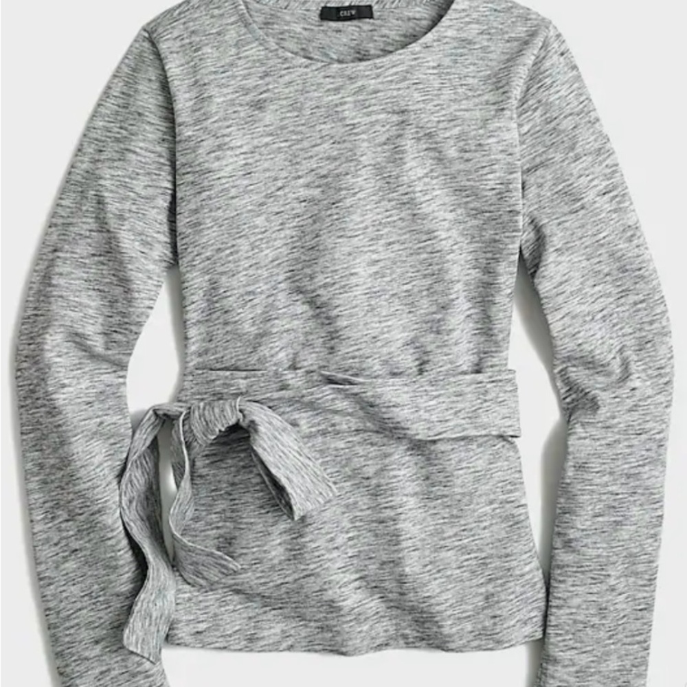 J. Crew Gray Long Sleeve Tie Front Top
